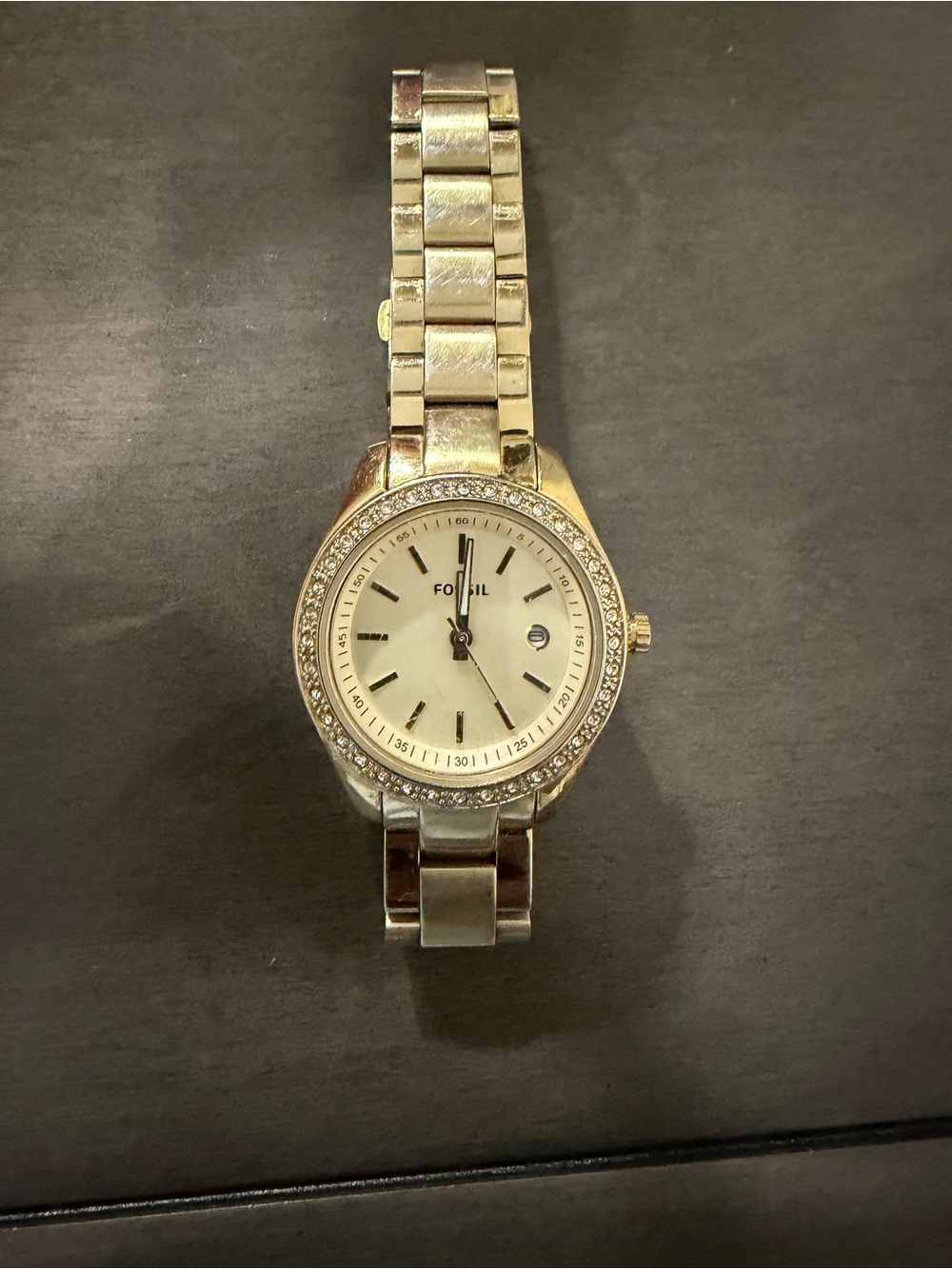 Fossil Women's Silver-Tone Crystal Bezel Bracelet Watch